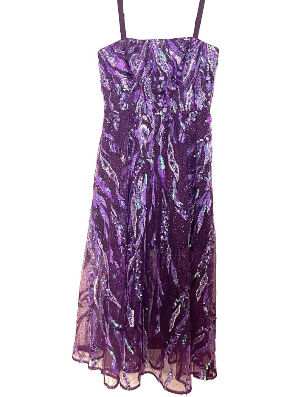 Dress the Population Cassandra Midi Dress XL Beaded Violet Multi Square Neck - Picture 3 of 16